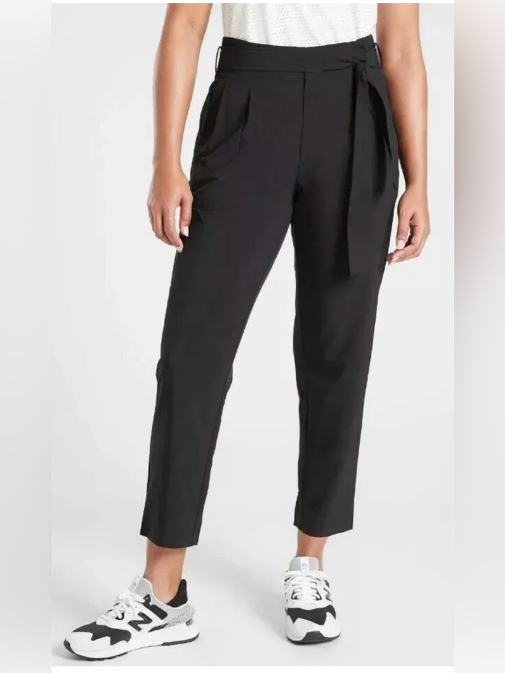 Athleta Black Tie-Waist Cropped Pull-On Pants